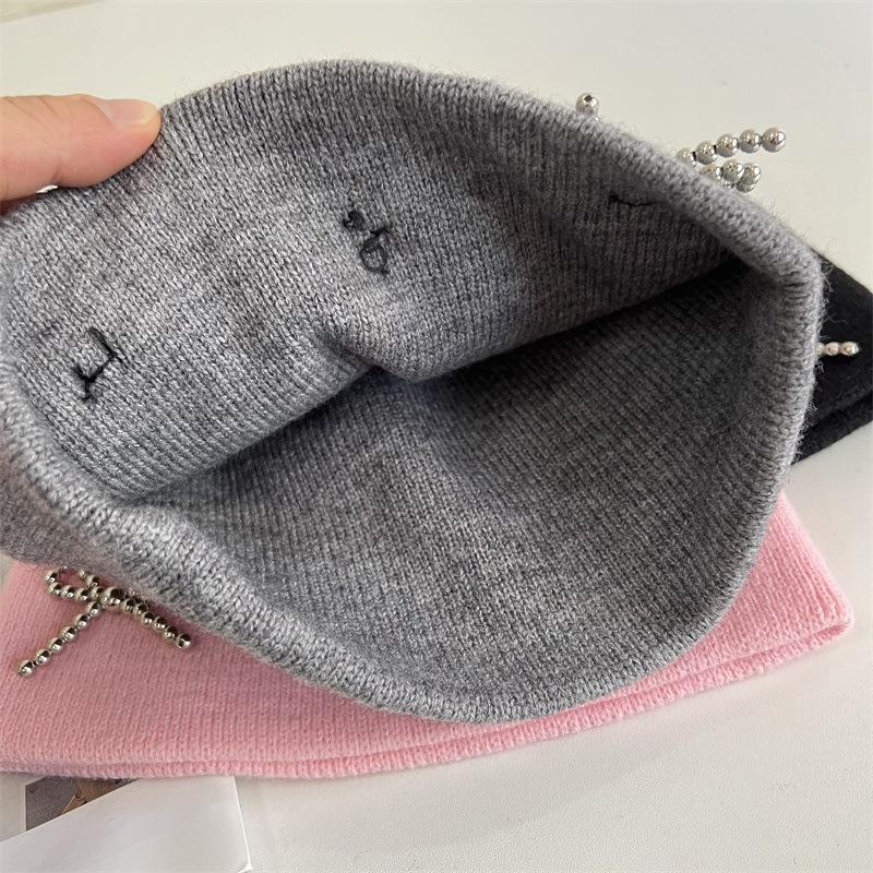 Bow Knitted Wool Hat Women's Autumn and Winter Fashion Warm Versatile Cold Hat