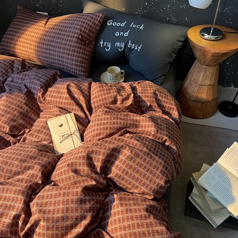 

High Quality Beauty Bedding Set Plaid Duvet Cover Bed Sheet Set With Pillowcases Adult Dormitory Queen Size Winter Home Decor 150x200cm 3pcs серый