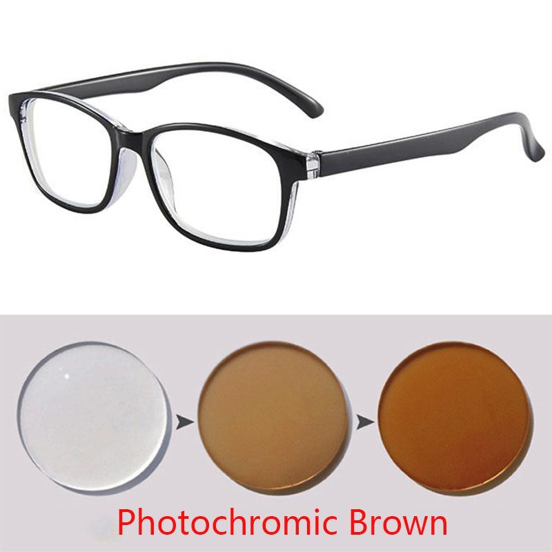 Square Frame Change Color Eyewear Photochromic Eyeglasses Women Men UV400 0 -0.5 -1.0 -1.5 -2.0 -2.5 -3.0 To -6.0