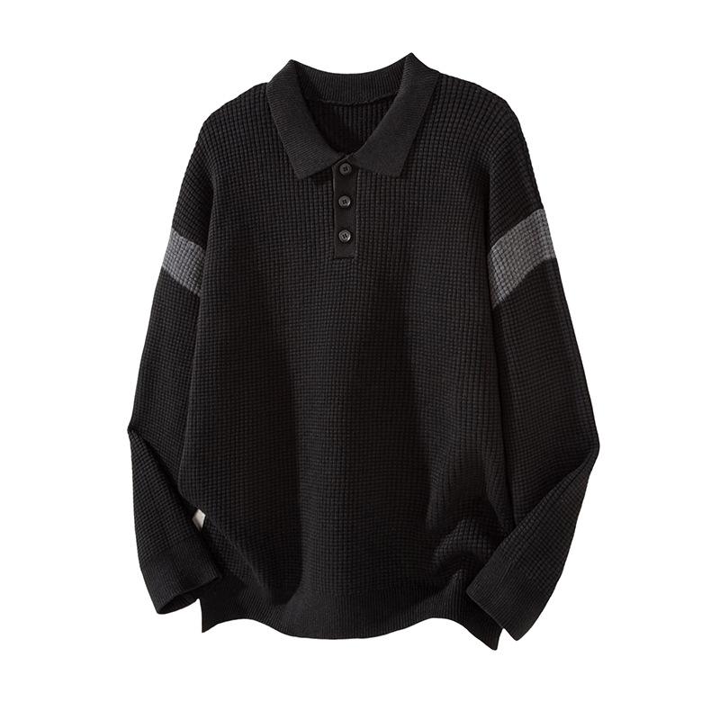 Mu Yuan Men's Retro Autumn/Winter Knit Polo Sweater - American-Style Casual Top