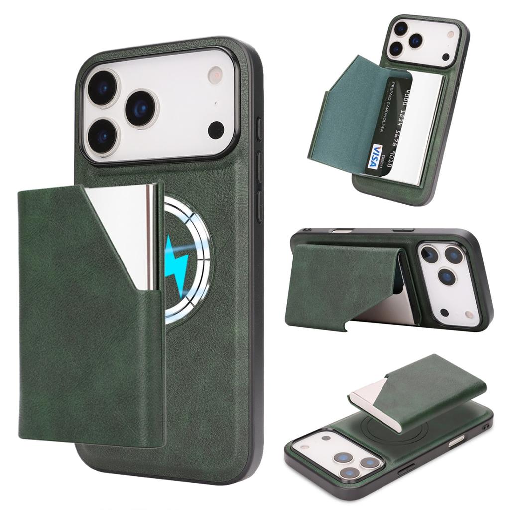 Mirror Wallet Card Slots Magnetic Leather Phone Case for IPhone 17 Pro Max 17 Air 16 15 14 Plus 13 12 Wireless Charging Cover