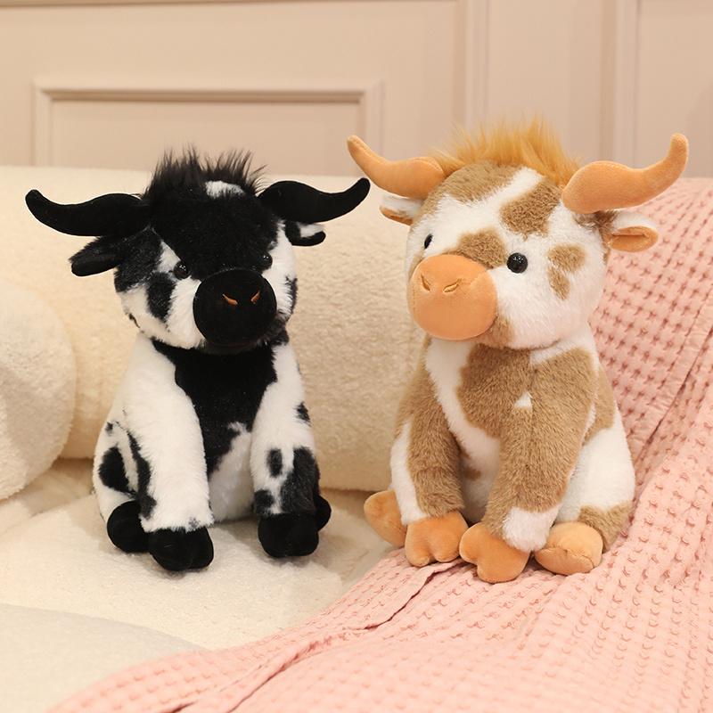 Household Items No.2 Unisex Kids Black White Cuddly Highland Cattle Plush Toys Soft Stuffed Sitting Pose Cattle Doll Funny Kids Animal Toys Kawaii Home Decor Nice Gift