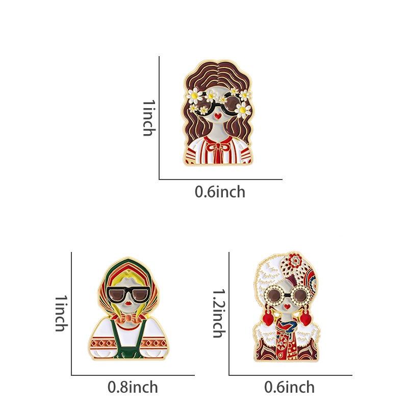3/4Pcs Personalized  Nesting Doll Shaped Brooch Clip Creative Cartoon Commemorative Metal Jewelry Accessory Badge