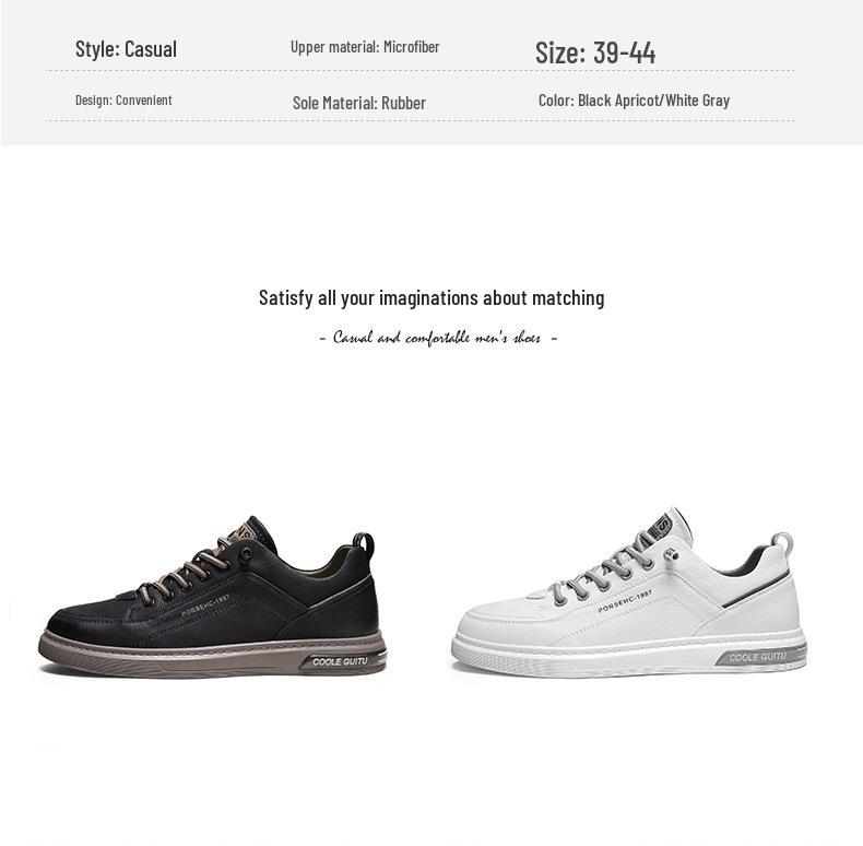 Våren 2025 Herr Mångsidiga Vitläder Casual Sportskor med Tjock Sula