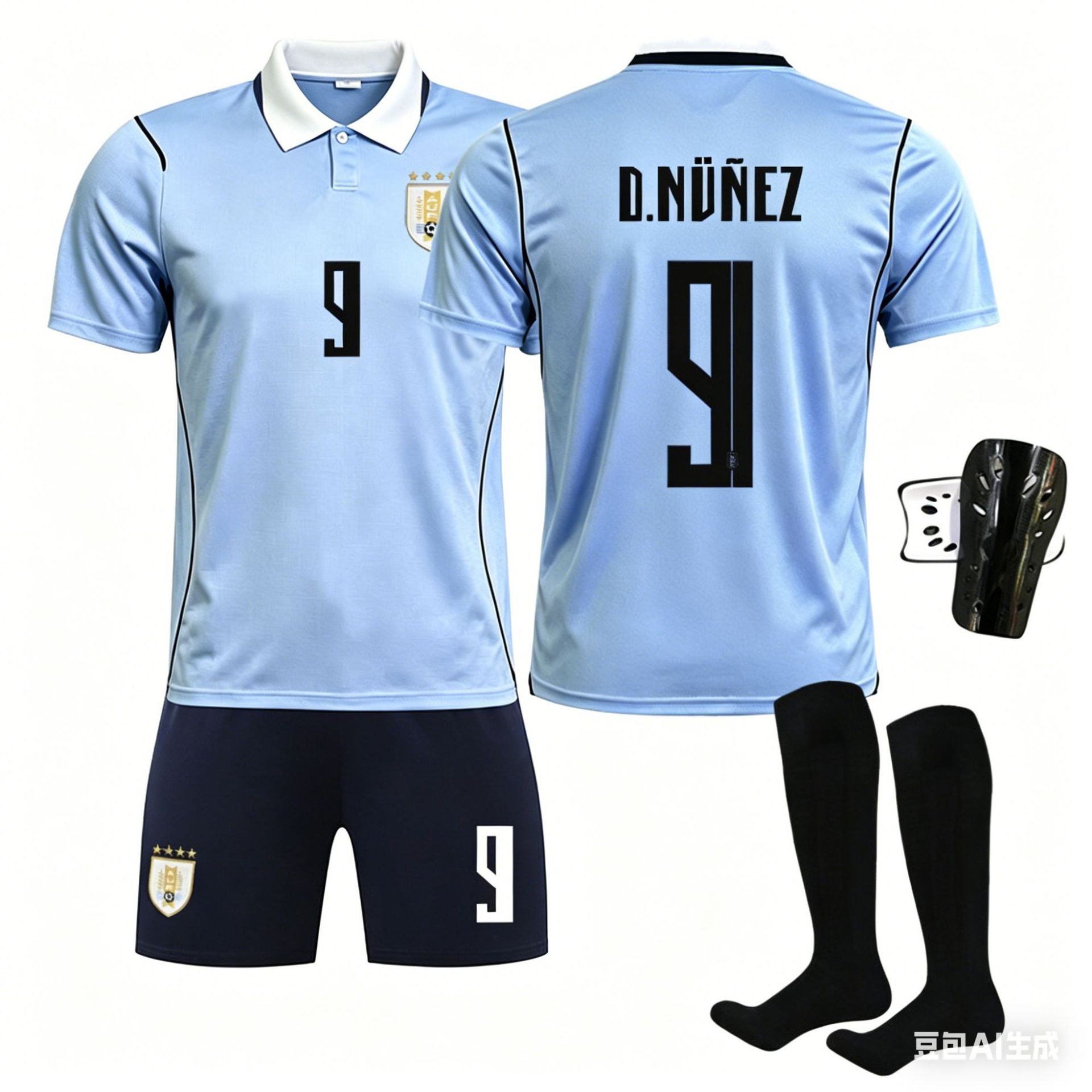 WK Uruguay Thuissokken Voetbalshirt Set Nee. 9, Jersey. 26
