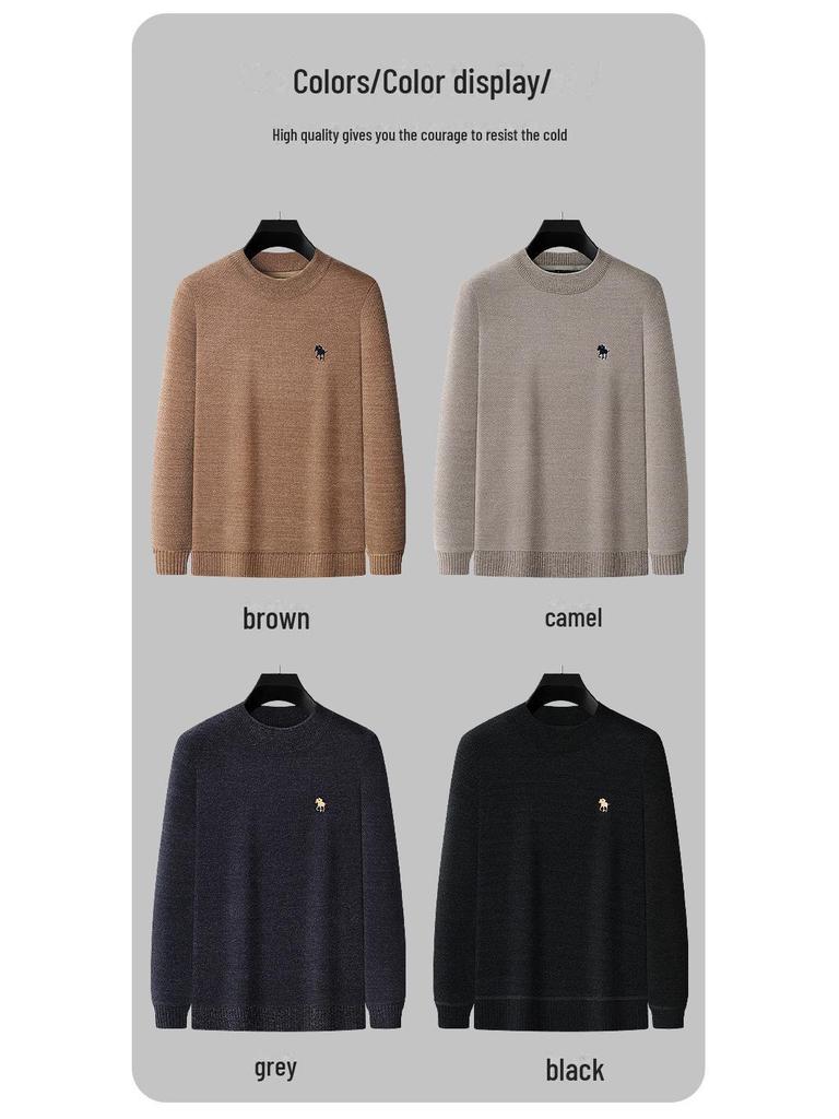 Men's Chenille Embroidered Thick Plush Half-Turtleneck Fleece Sweater