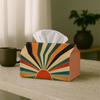 2D Flat, 1pc Retro Vintage Artistic Fabric Napkin Storage Organizer for Home, Sunrise Stripe Illustration, Versatile for Kitchen, Car, Christmas Decor