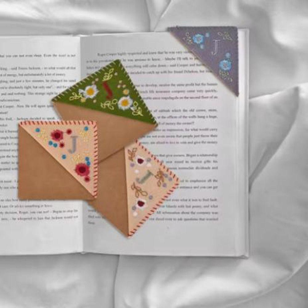 4Pcs 4 Styles Hand Stitched Corner Bookmark Handmade Triangle Label Bookmarks Student