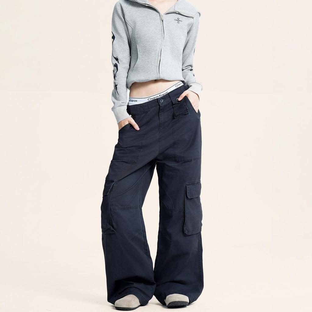 Yongfang Retro Unisex Lockerer Schnitt Cargohose mit Mehrfachtaschen-Design