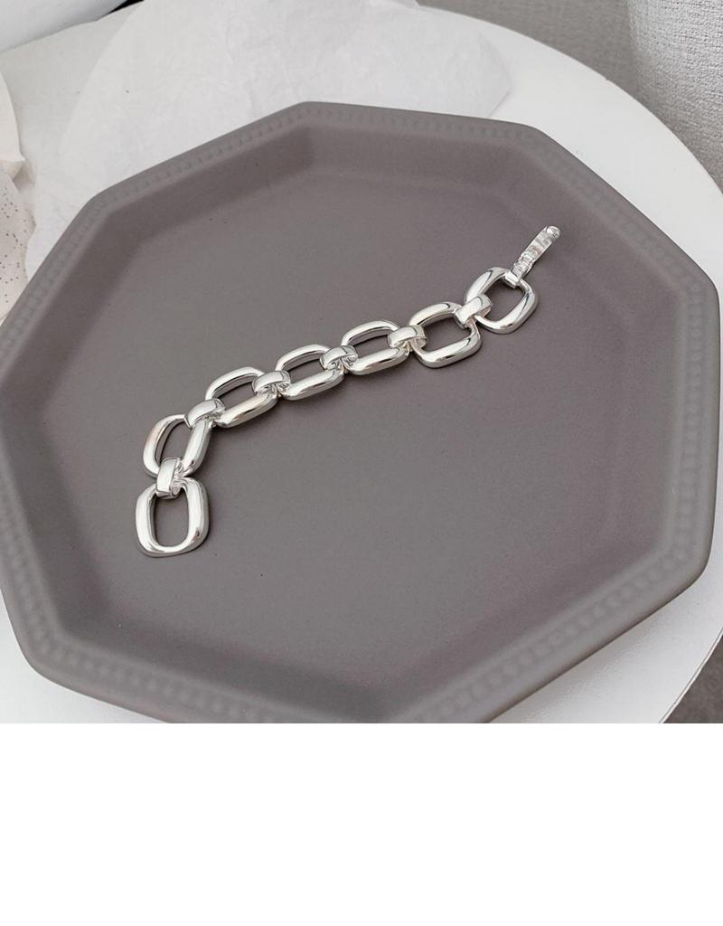 Korean Style S925 Sterling Silver Geometric Cutout Bracelet: Women's Retro Hong Kong Style Bangle