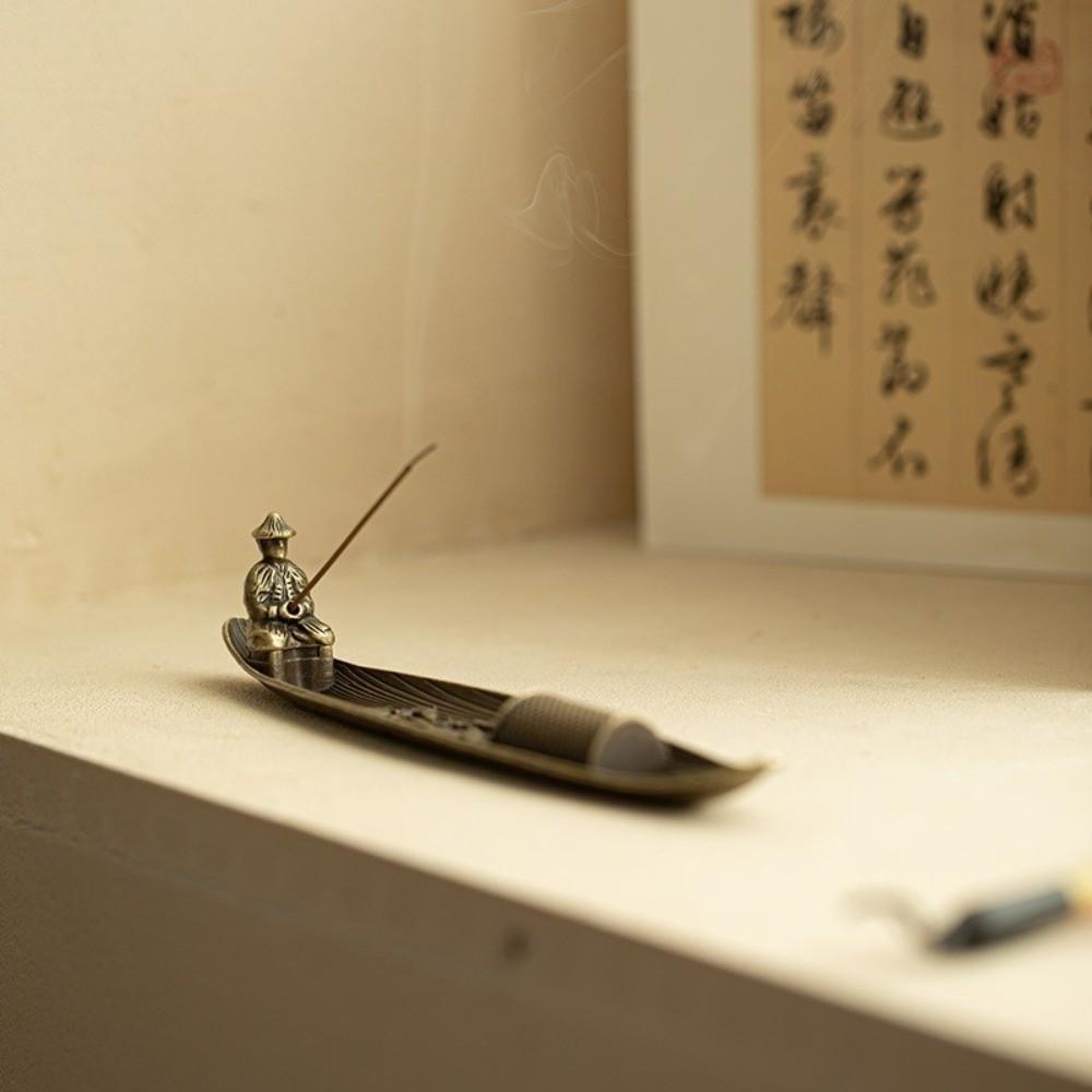 Boat Shape Incense Holder Metal Incense Stick Burner Unique Incense Censer Tea Room