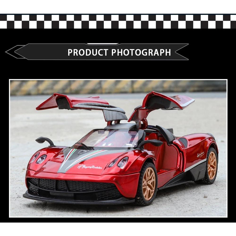 1/32 Pagani Huayra BC Supercar Alloy Muscle Car Model Sound and Light Pull Back Children's Toy Collectibles Birthday Gift