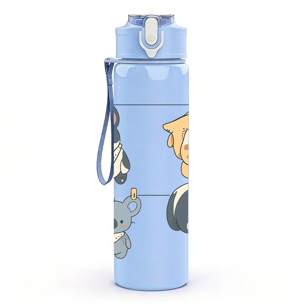 1PC Koala Skull Cartoon 750ml Color Plastic Sports Water Bottle Leakproof Flip Straw Lid Suitable for Sports Office Home Use