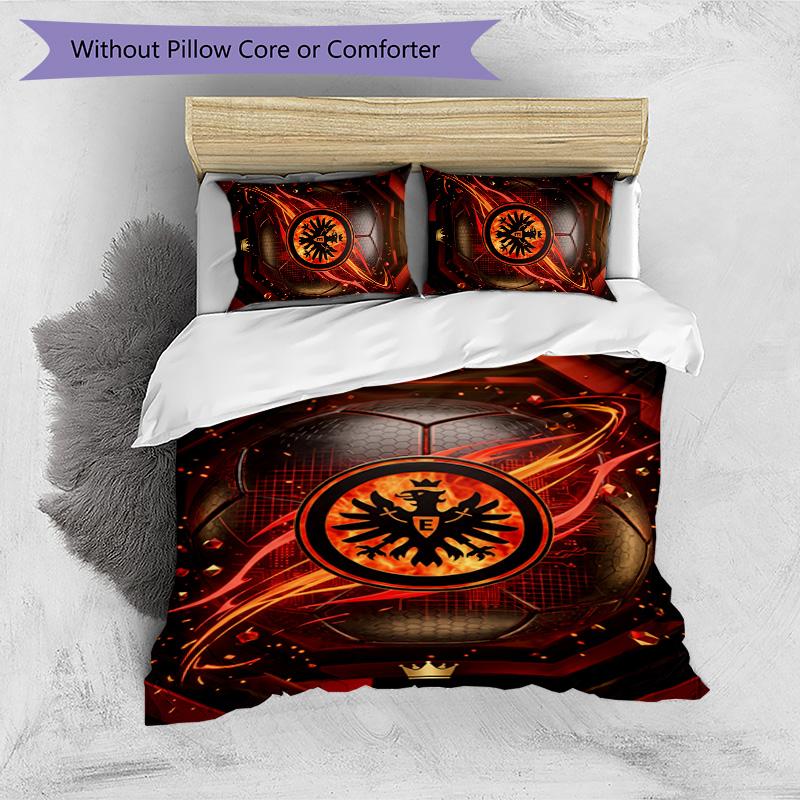 Set Lenzuola Stampato Calcio Eintracht Frankfurt 3 Pezzi, Comodo Set Copripiumino per Camera da Letto Delicato sulla Pelle
