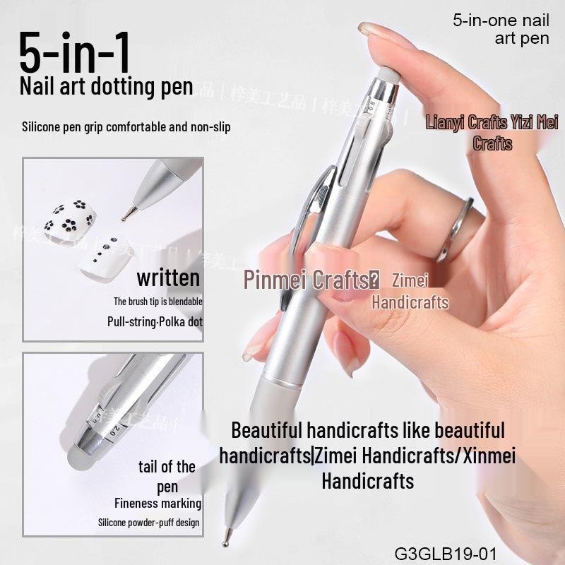 

Трансграничный 5-в-1 инструмент для доттинга в нейл-арте: Многофункциональный инструмент с нажимным механизмом для рисования, растушевки, точечной росписи и контурирования.