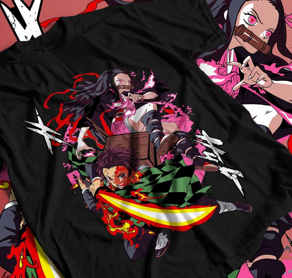 Nezuko T-Shirt Dämonentöter Kimetsu No Yaiba Tanjiro Shirt T-Shirt Sommer Neu Retro Mode Männer und Frauen Japanischer Anime