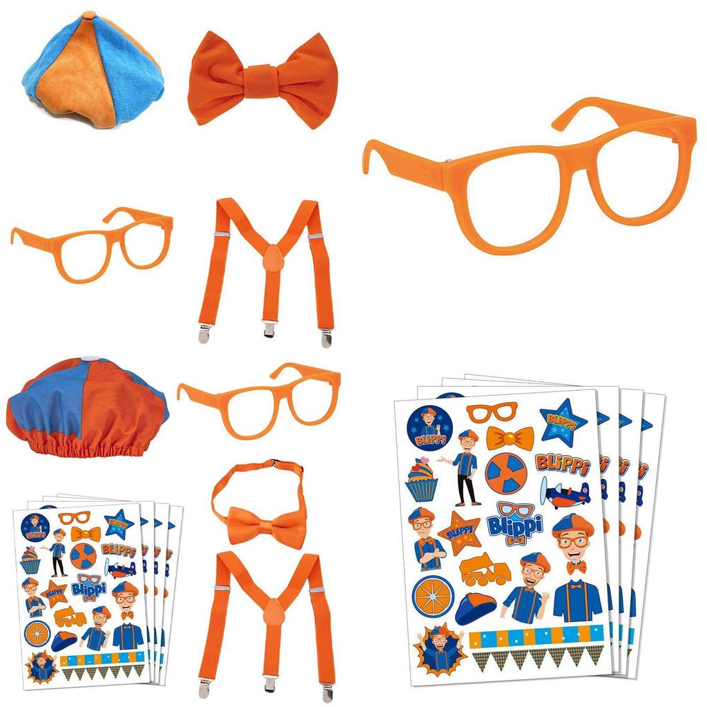 Autentico Set Gioco di Ruolo Blippi con Cravattino a Clip, Occhiali e Cappello in Tessuto Morbido