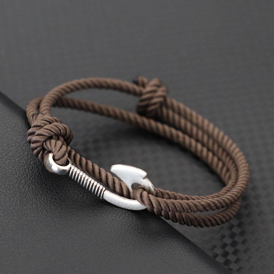 Double Layer Adjustable Men Casual Bracelet With Fishing Hook Charm Grade A 3mm Rope Good Luck Red Thread Braslet Nautical Joias