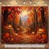 2D Flat Party Backdrop Banner - Autumn Forest Path with Leaves, Pumpkins & Lanterns, Polyester Photo Background for Home, Garden & Outdoor Party