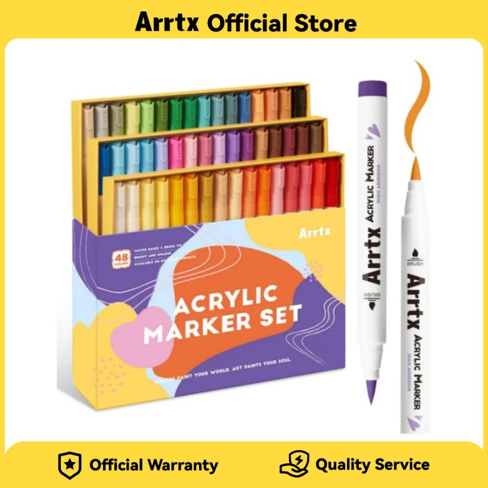 Arrtx Acrylic Markers Brush Tip Acrylic Paint Pens for Rock Painting Glass Stone Wood Ceramic Fabric DIY Crafts