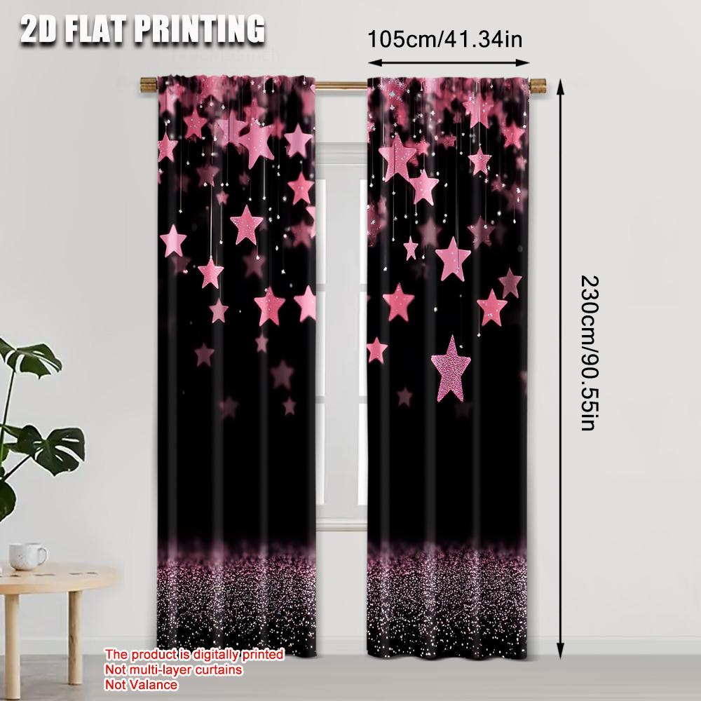 2 Pezzi Tende Oscuranti Stelle Rosa Poliestere Per Camera da Letto e Soggiorno Lavabili in Lavatrice Tende per Aumentare la Privacy