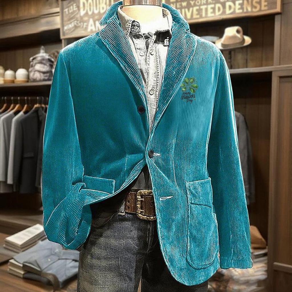 Men's Printed Corduroy Pocket Suit Jacket Cardigan Men's Casual Suit