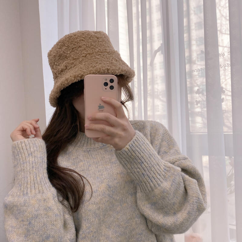 Reversible double-sided poggle hat, fleece bucket hat, 3 colors beige