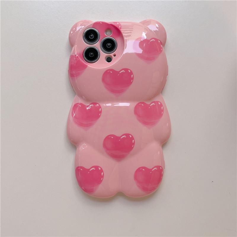 

3D Love Heart Bear Phone Case for iPhone 11/12/13/14 PRO/MAX iPhone 12 Pro