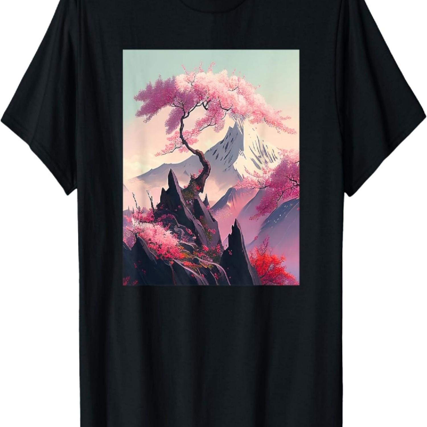 Japan  Sakura Cherry Blossoms Cherry trees Mountain T-Shirt(1) S чёрный