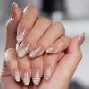 Elegant French Style Cat Eye False Nails with Magic Mirror Powder - Glue-On Nail Art Tips