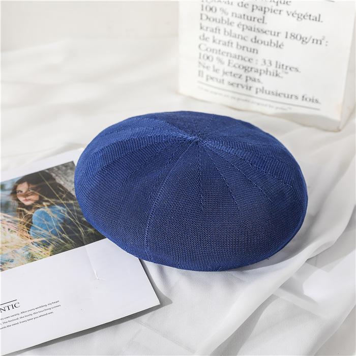 Beret Hat Women Spring Summer Hats For Women Retro Knitted Painter Cap Casual Trendy Design Solid Breathable Thin Cap Female New