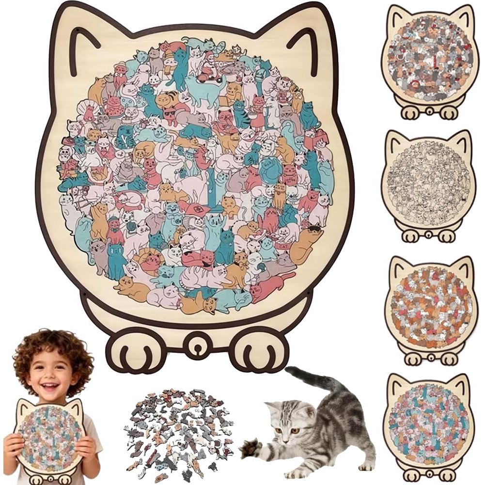 135 Piece Cat Puzzle Cat Shaped Wooden Jigsaw Puzzle,Wooden Jigsaw Puzzles, Animal Shape Wood Puzzle For Cats Lovers Home Decor