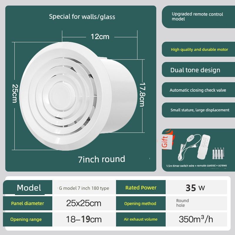 Powerful Silent Bathroom Exhaust Fan for Home Use, Wall-Mounted Toilet and Kitchen Ventilation Fan, Dual-Directional Extractor Fan