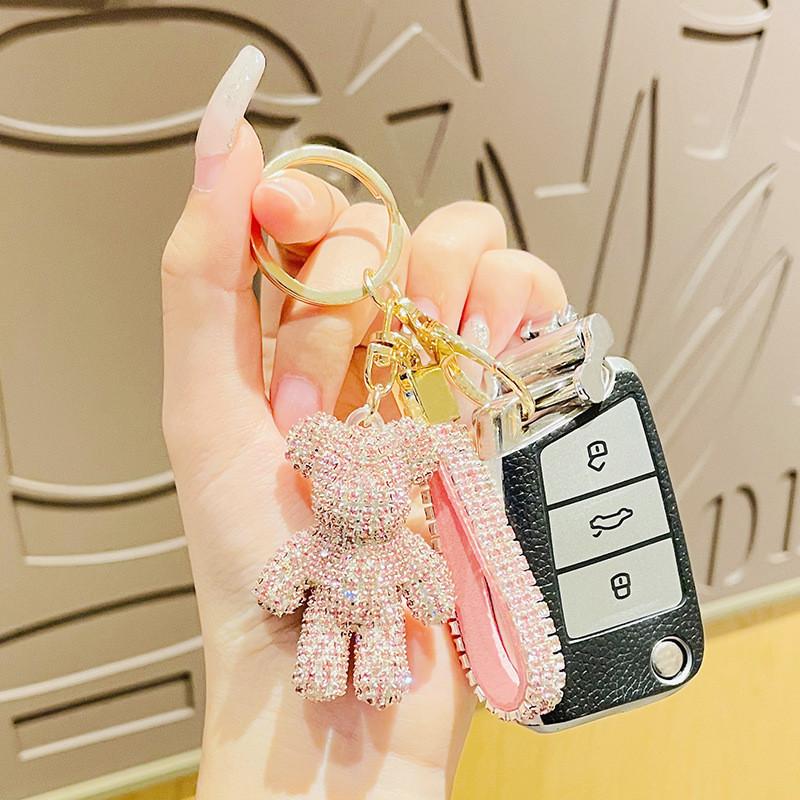 Adorable Sparkling Bear Keychain Cute Rhinestone Decor For Students And Couples