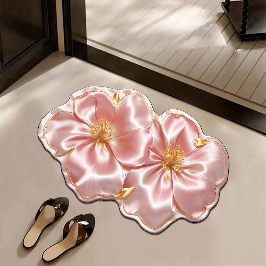 3D Visual Flower Floor Mat, Household Diatomite Bathroom Floor Mat, Entrance Door Mat, Bathroom Water-absorbing Foot Mat