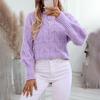 Autumn Winter Vintage Stand Collar Loose Knitwear Pullover Long Sleeve Solid Color Sweater Top