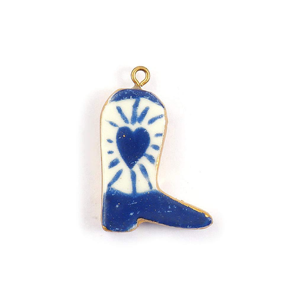 2PCs Ceramic West Cowboy Boots 304 Stainless Steel Pendants 18K Gold Plated Charms For Jewelry Neckalce Making 3.4cm x 2.3cm