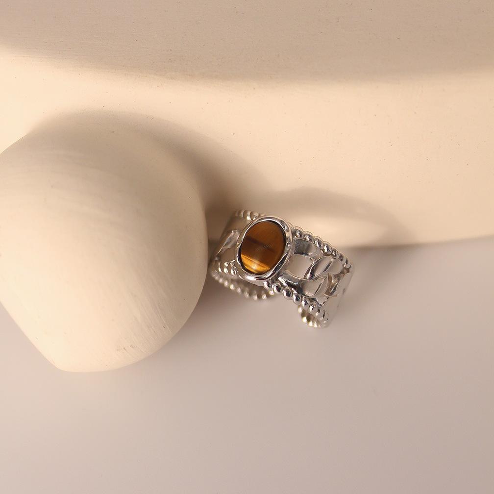 1pc Oval Amber Tiger's Eye Rings for Women Couples Daily Decoration Vintage Jewelry Gift Party Accessories