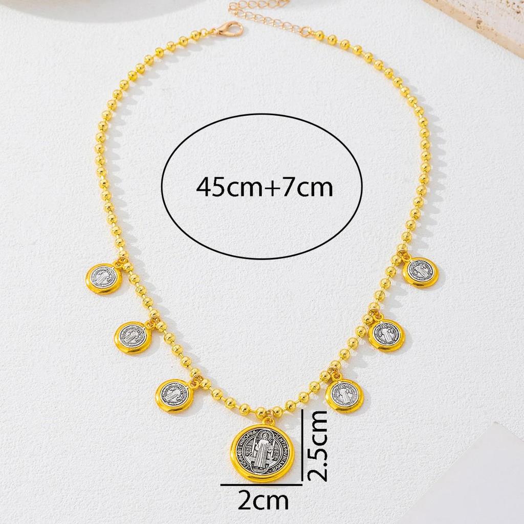 Vintage Religious Gold-Plated Pearl & Colorful Virgin Mary Pendant Necklace