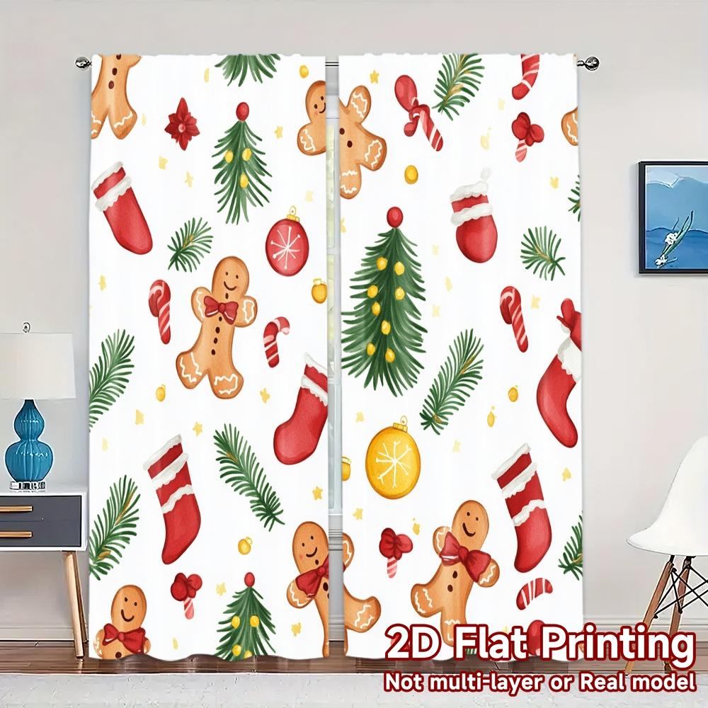 2pcs,Curtains Christmas Cookie Tree Stocking garland (3) Modern Curtains&Drapes Versatile Polyester Curtains All Seasons Use for