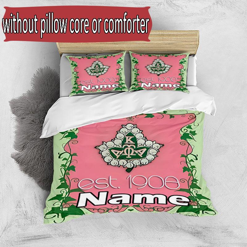 3pcs Duvet Cover Set (1*Duvet Cover + 2*Pillowcase, Without Core), Custom Name Alpha Kappa Alpha Pattern Bedding Set, Home Bedroom Decor Gift