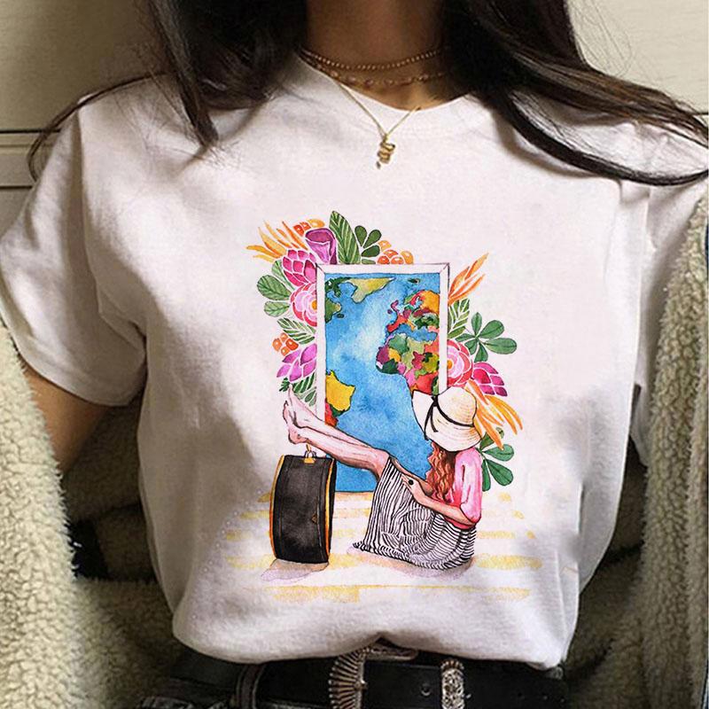 

Summer Women T Shirt Casual Tops Tee White Short Sleeve T Shirt Woman Holiday Leisure Printed Printed Harajuku Lady T-Shirt Clo XXXL