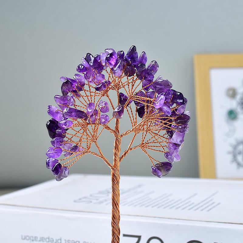 Cross-border Eco-friendly Engraved Natural Amethyst Cluster Base Money Tree Ornament Home Decoration Fortune Tree
