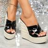 Fashion Fashion Weave Wedge Slippers Women 14 Cm Super High Heel Platform Sandals Summer Sexy Open Toe Brand Designer Slide Sandals