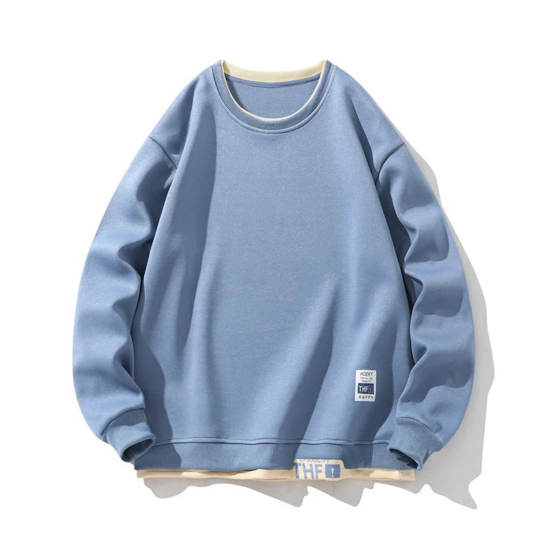 

Осенний мужской свитшот, имитация двух частей, воротник с лацканами, цветная блокировка, японский простой модный трендовый дизайн, топ с длинным рукавом 4XL синий