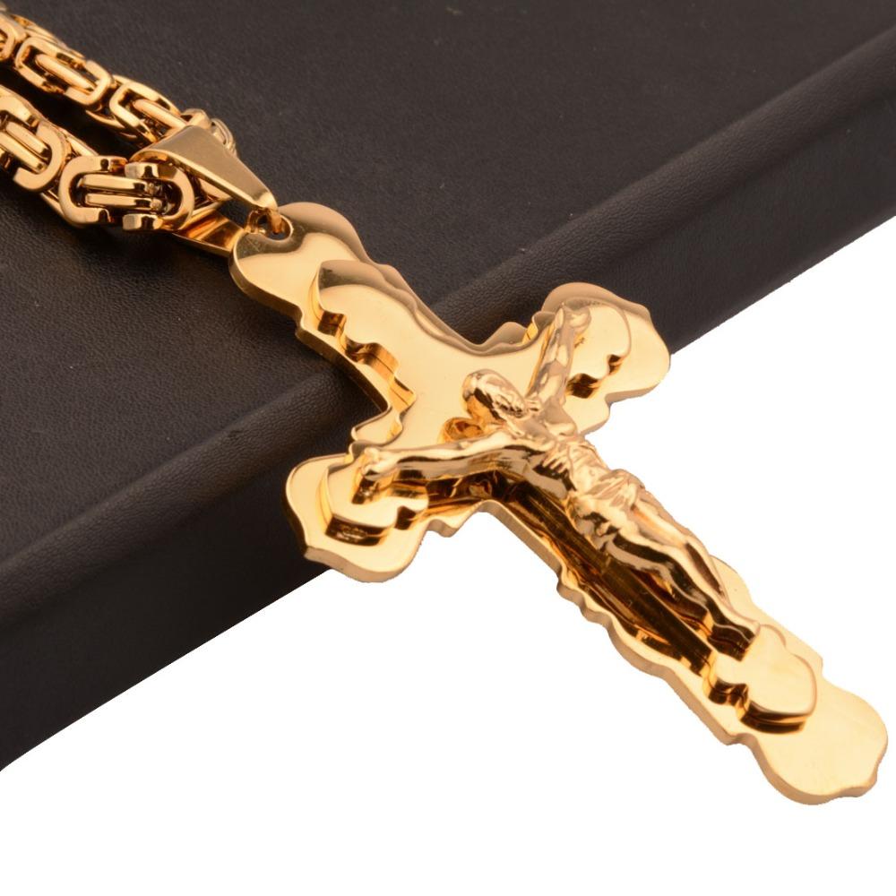 Big Cross Necklace Gold Color Stainless Steel Trendy Pendant & Chain Christmas Gift for Men/Women Holy Bible Jewelry