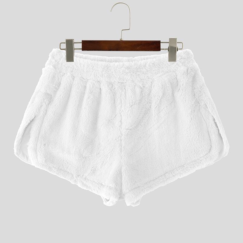 INCERUN Women Elastic Waist Shorts Furry Splits Side Mini Pants Home Wear