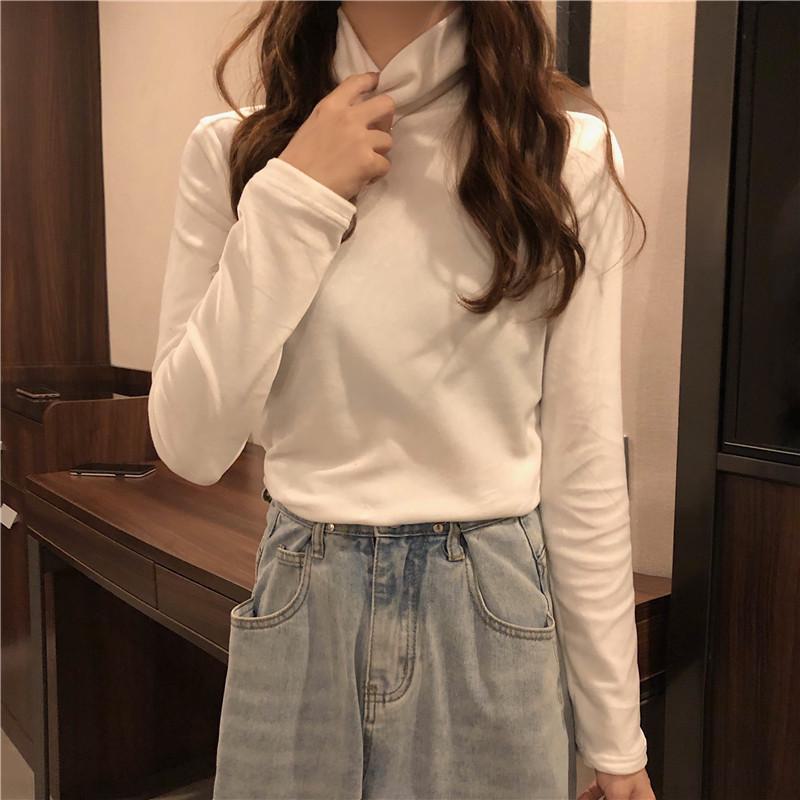 Women's Long-Sleeve Gold Velvet High-Collar Top, Thickened and Warm, Ideal for Spring, Autumn, and Winter.