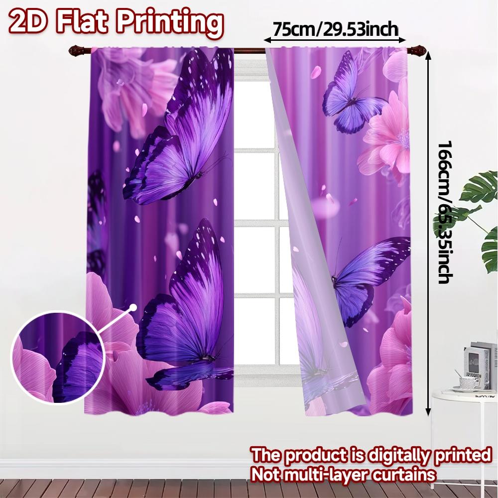 Set Of 2 Flat Printing Jit Curtains Without Rod Butterfly Veil Popular Drapes Durable Polyester Fabric Curtain