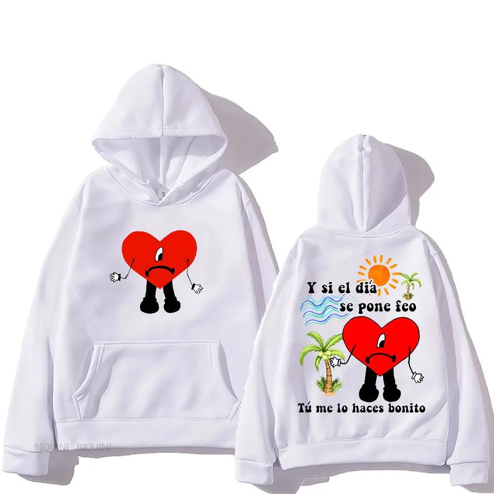 Bad Bunny Seda Hooded I Love You Graphic Printing Gothic Hip Hop Sweatshirt Long-sleeved Fleece Clothes Sudaderas Casual Hoody